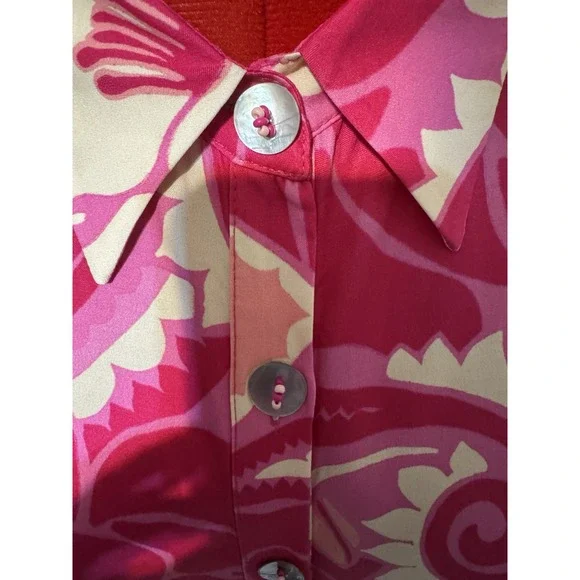 FARM‎ Rio Pink Floral Beaded Sleeve Button Front Midi Dress Womens S - Picture 4 of 9